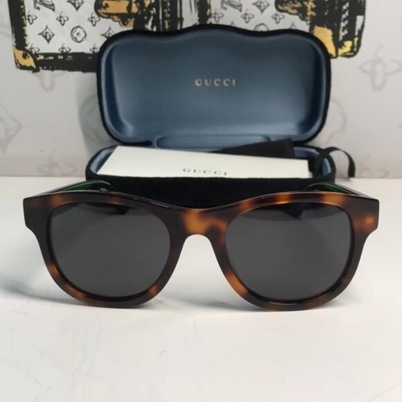 ✨ Brand New Gucci GG0003SN 003 Sunglasses – Havana with Green and Red Stripe ✨ - Picture 6 of 11